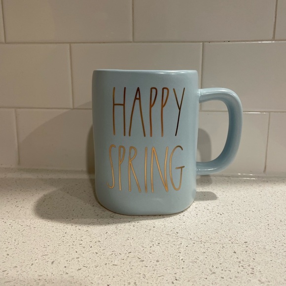 Rae Dunn by Magenta light Blue and Gold Happy Spring Ceramic Mug for Dining - Picture 2 of 11